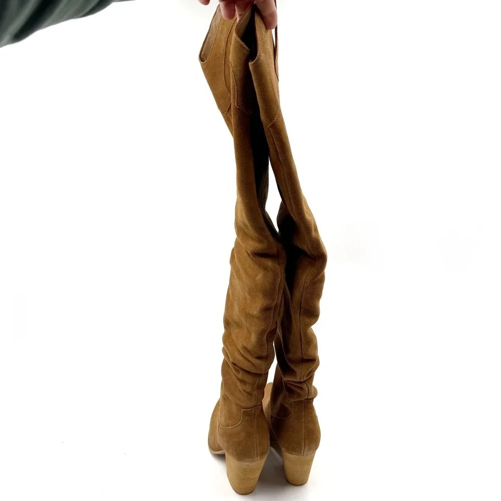 Steve Madden Landy Over The Knee Boots Western Block Heel Chestnut Suede 6.5